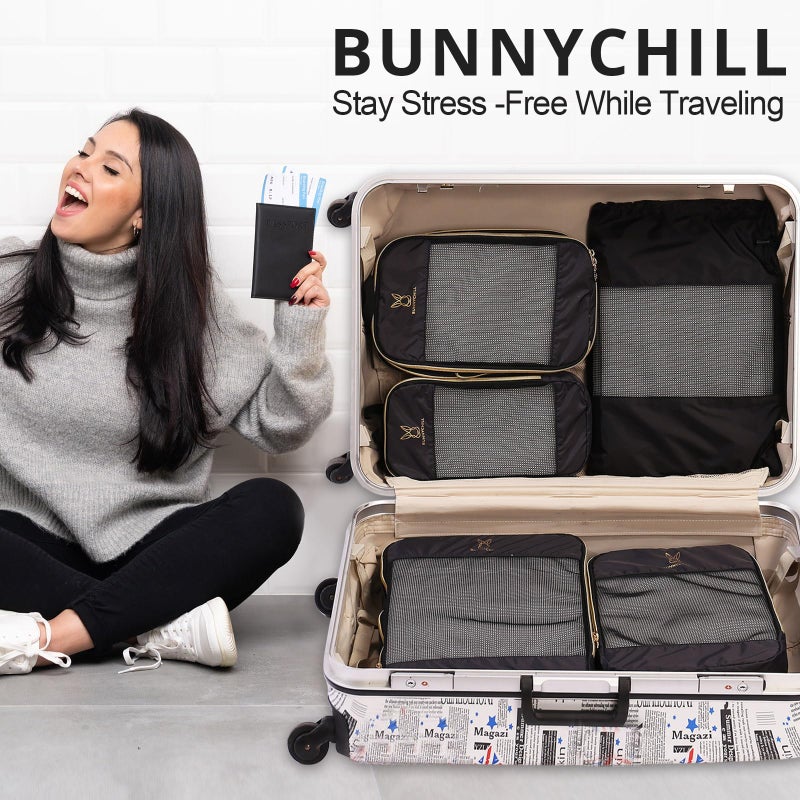 Bunnychill Expandable Compression Packing Cubes for Suitcases 6 Set Lightweight Compressible Travel Packing Organizer for Carry on Suitcase Organizer Bags Set as Travel Essentials for Women Black - Image 2